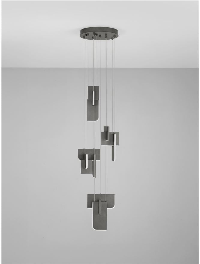 TOT Silver Grey Metal & Acrylic LED Lit Edge Multi-Pendant - ID 14477