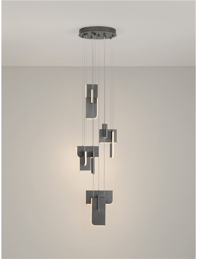 TOT Silver Grey Metal & Acrylic LED Lit Edge Multi-Pendant - ID 14477