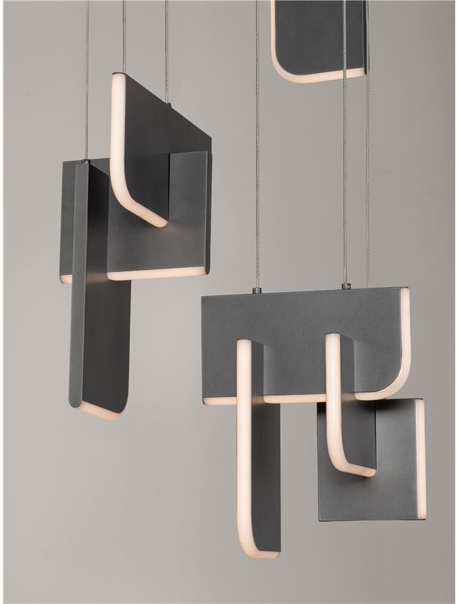 TOT Silver Grey Metal & Acrylic LED Lit Edge Multi-Pendant - ID 14477