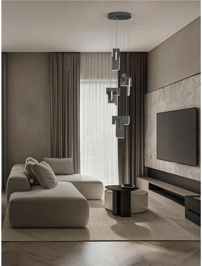 TOT Silver Grey Metal & Acrylic LED Lit Edge Multi-Pendant - ID 14477