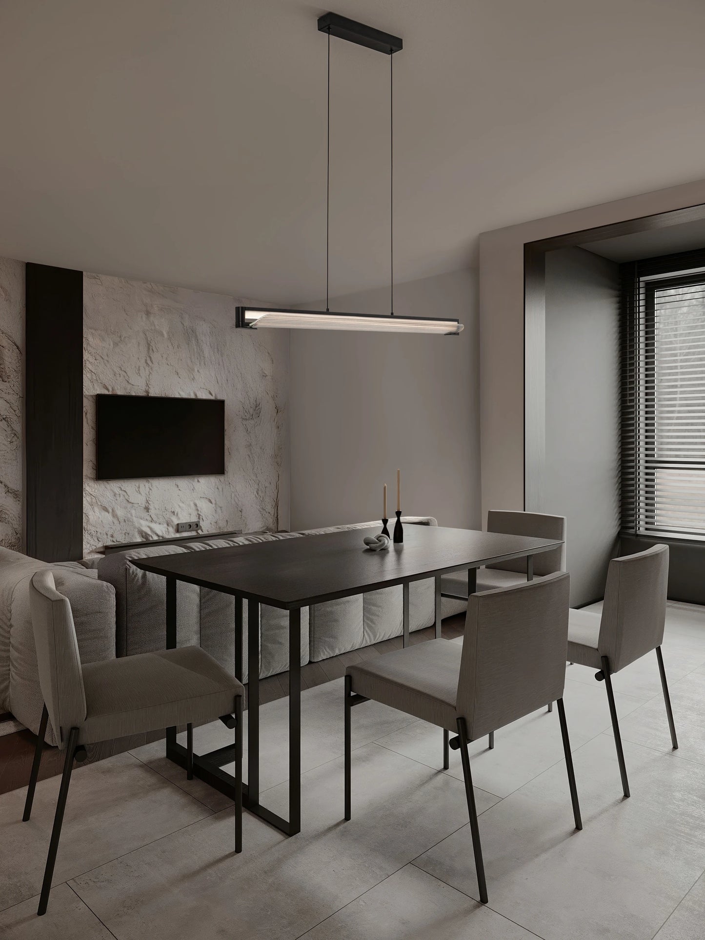 EME Black Metal and Single Ribbed Glass Modern Linear Pendant - ID 14935