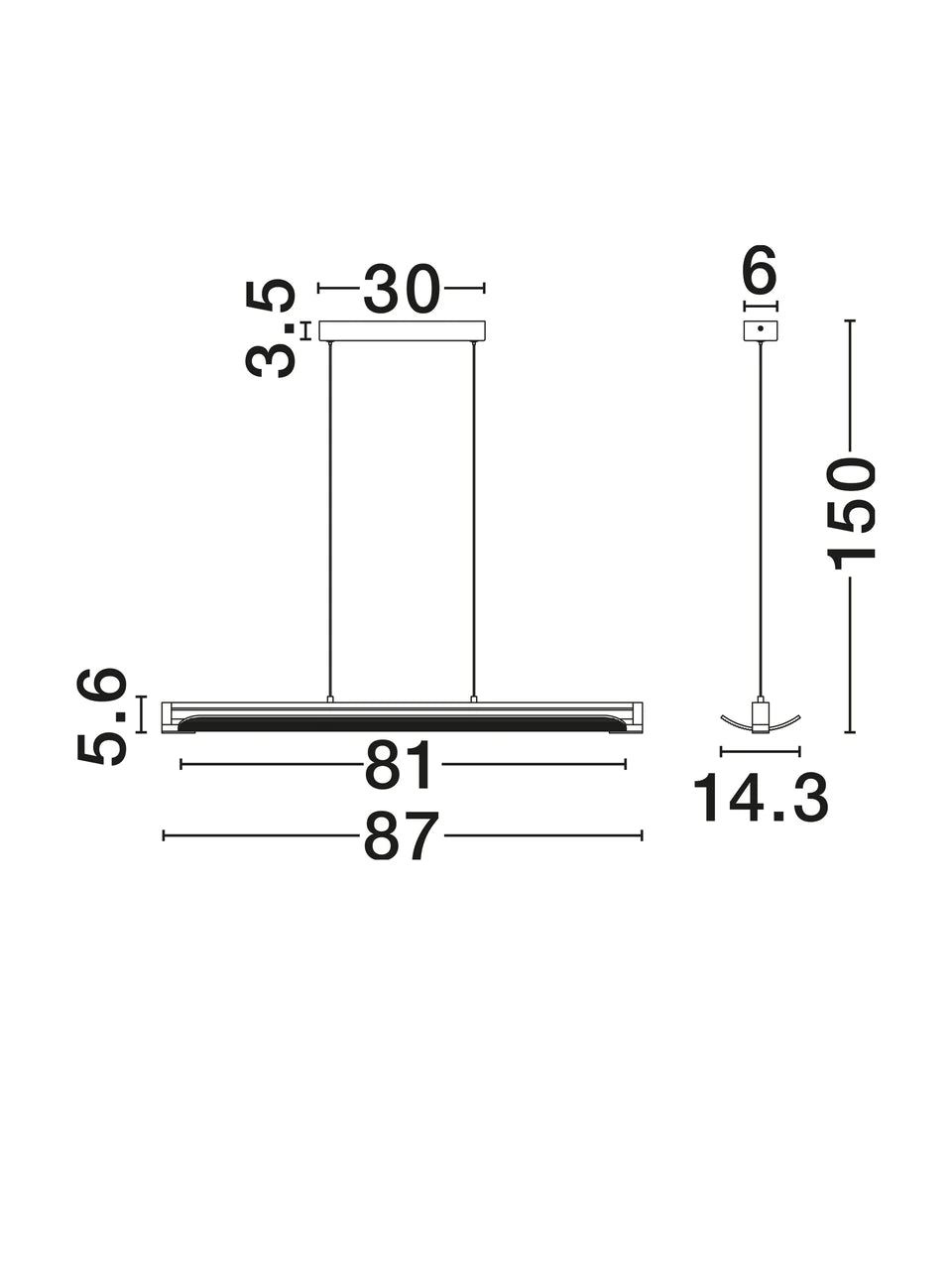 EME Black Metal and Single Ribbed Glass Modern Linear Pendant - ID 14935