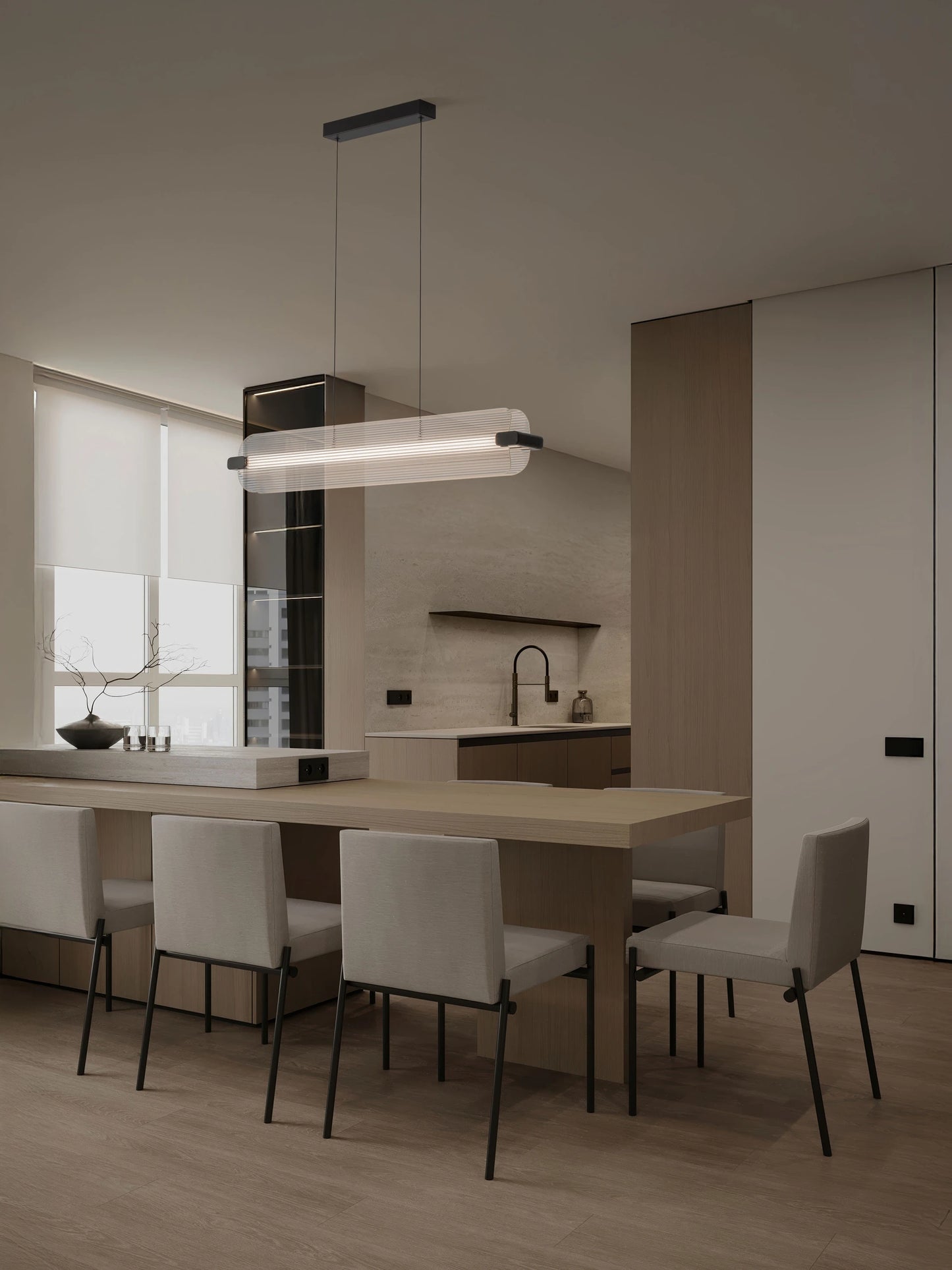 EME Black Metal and Twin Ribbed Glass Modern Linear Pendant - ID 14936
