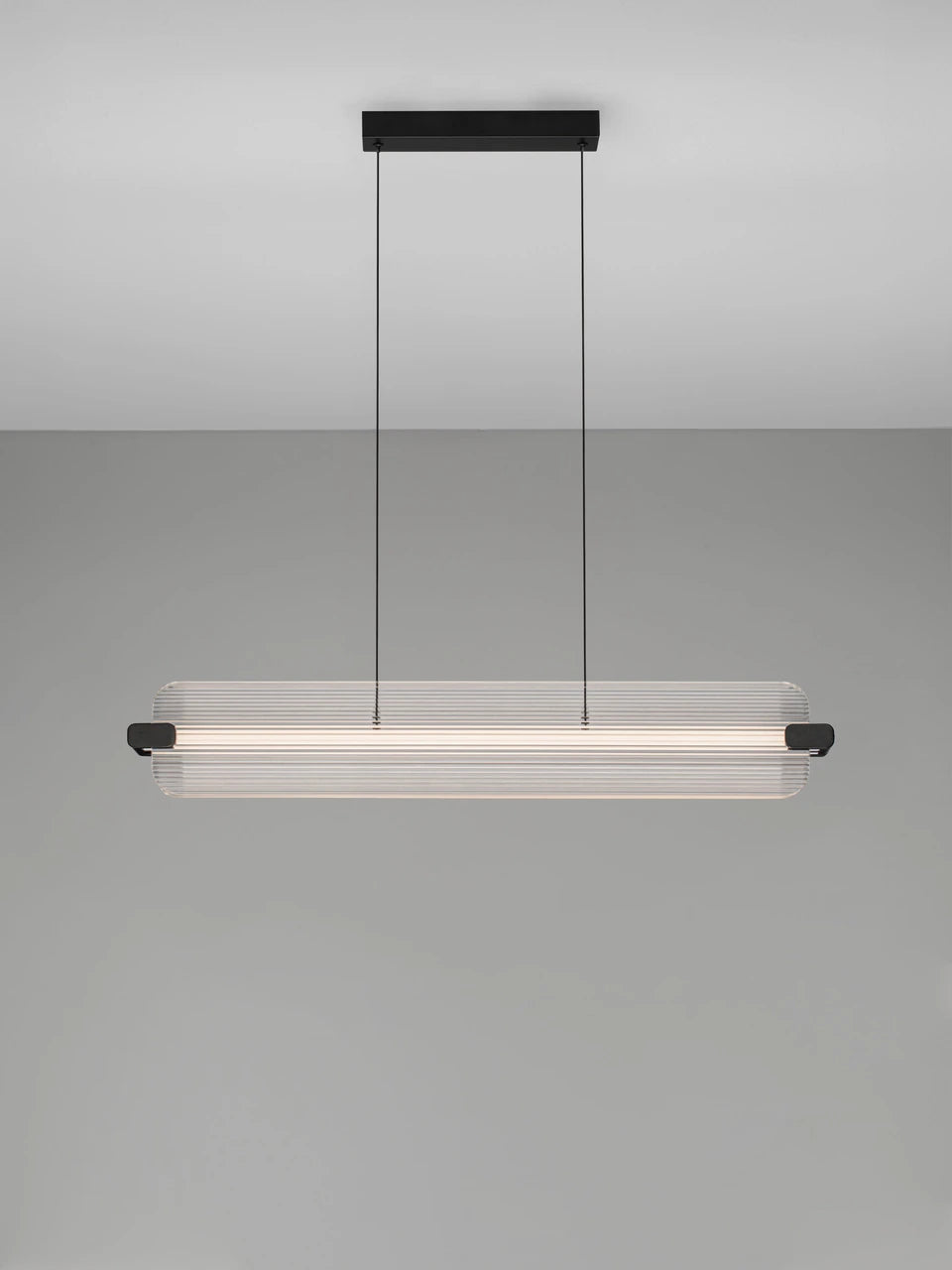 EME Black Metal and Twin Ribbed Glass Modern Linear Pendant - ID 14936