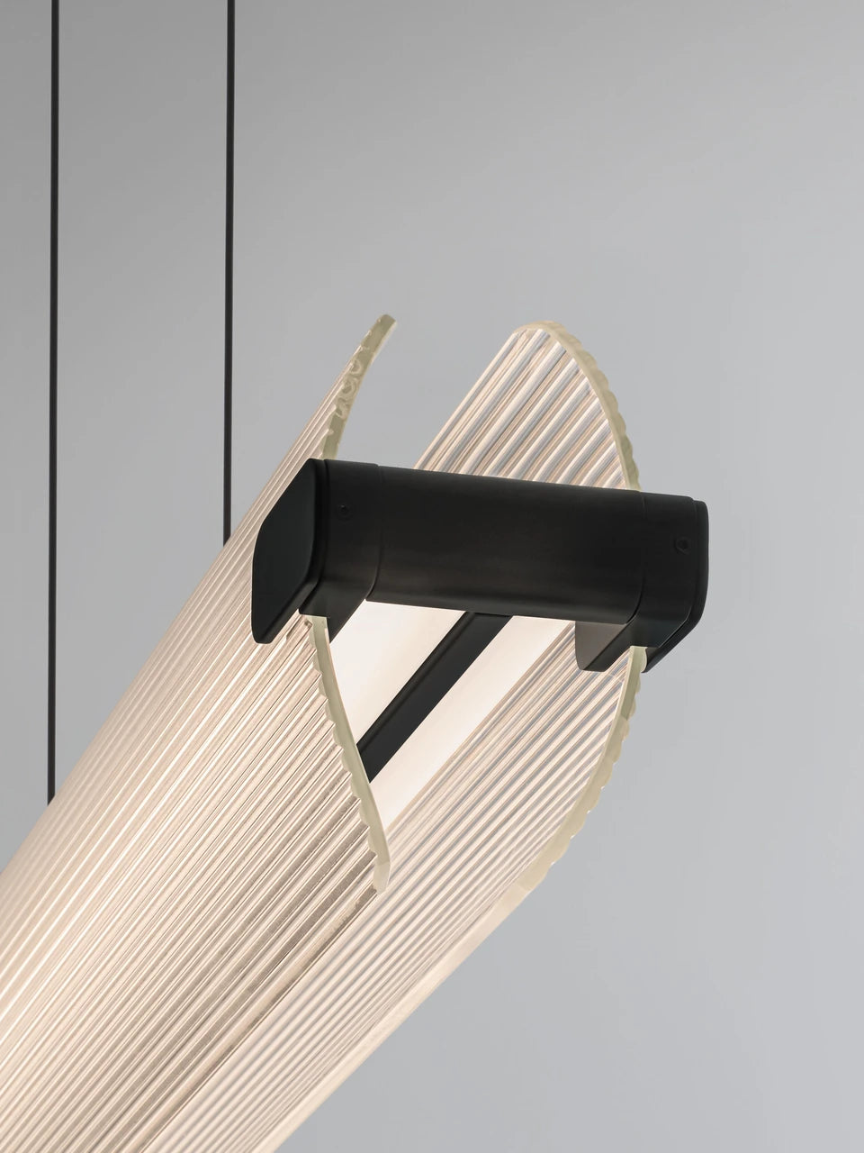 EME Black Metal and Twin Ribbed Glass Modern Linear Pendant - ID 14936