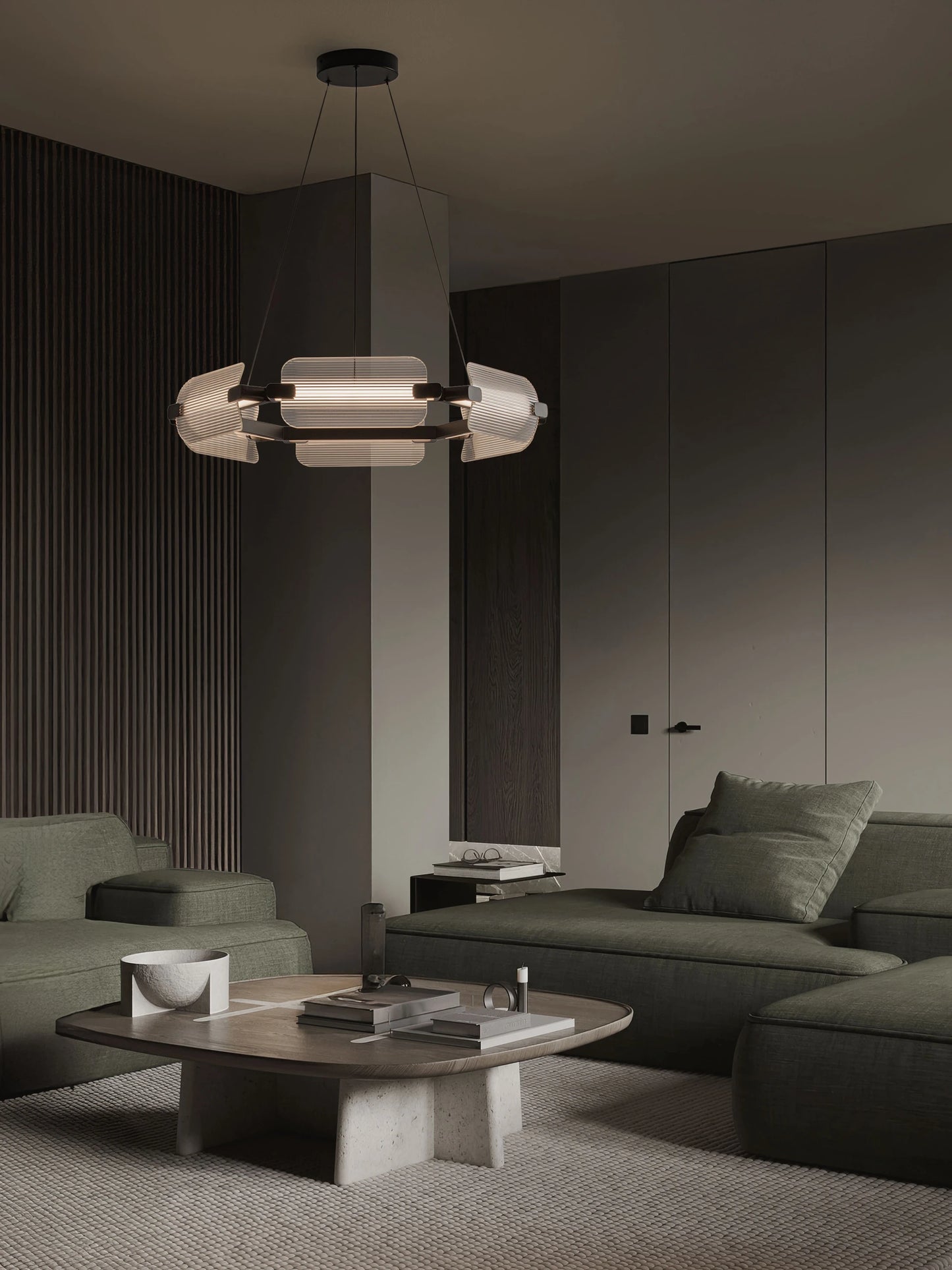 EME Black Metal and Ribbed Glass Modern Pendant - ID 14934