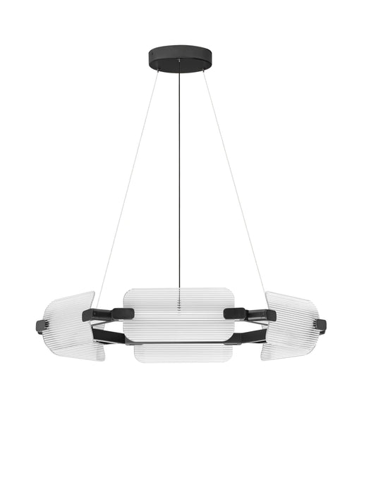 EME Black Metal and Ribbed Glass Modern Pendant - ID 14934