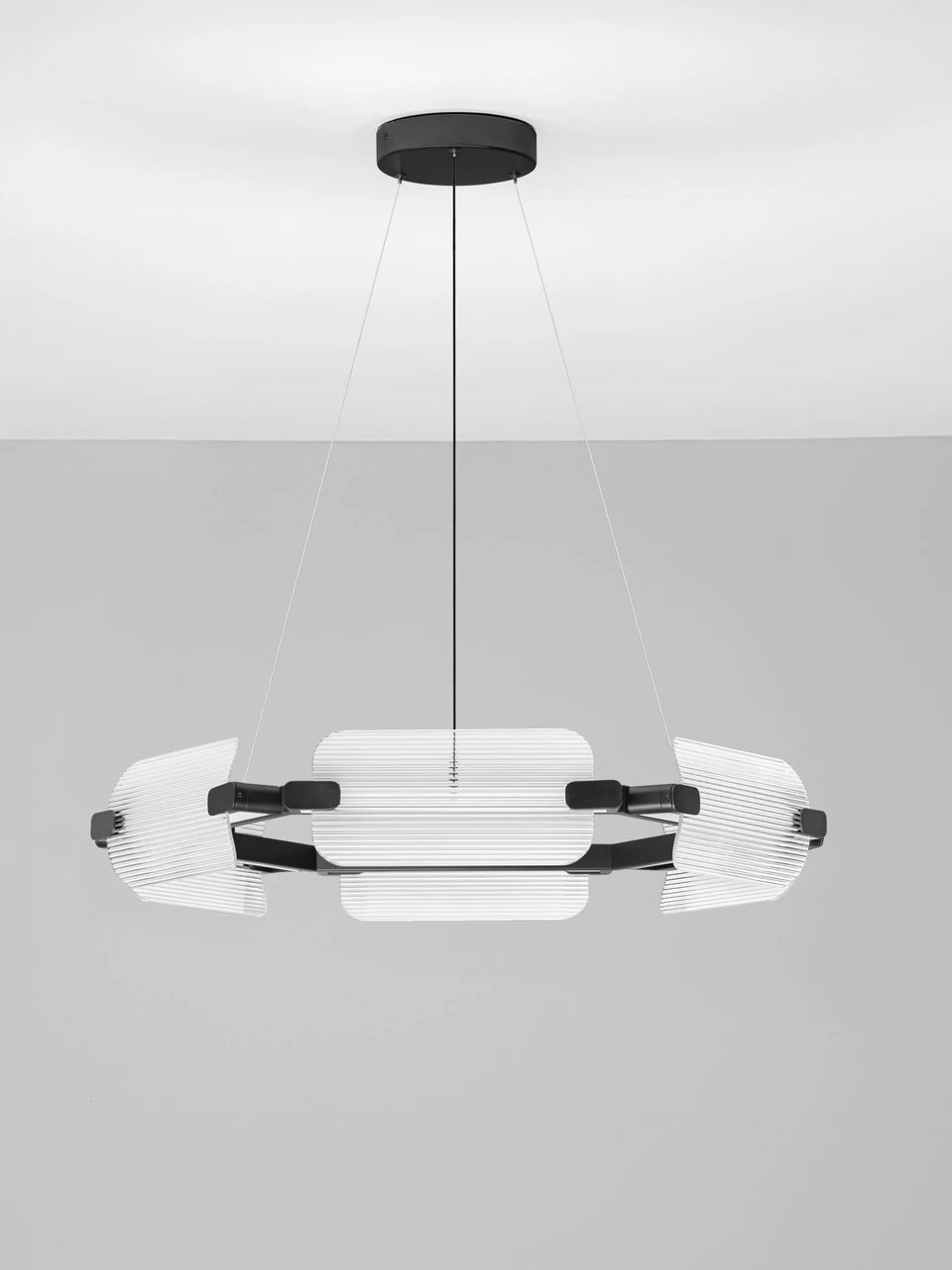 EME Black Metal and Ribbed Glass Modern Pendant - ID 14934
