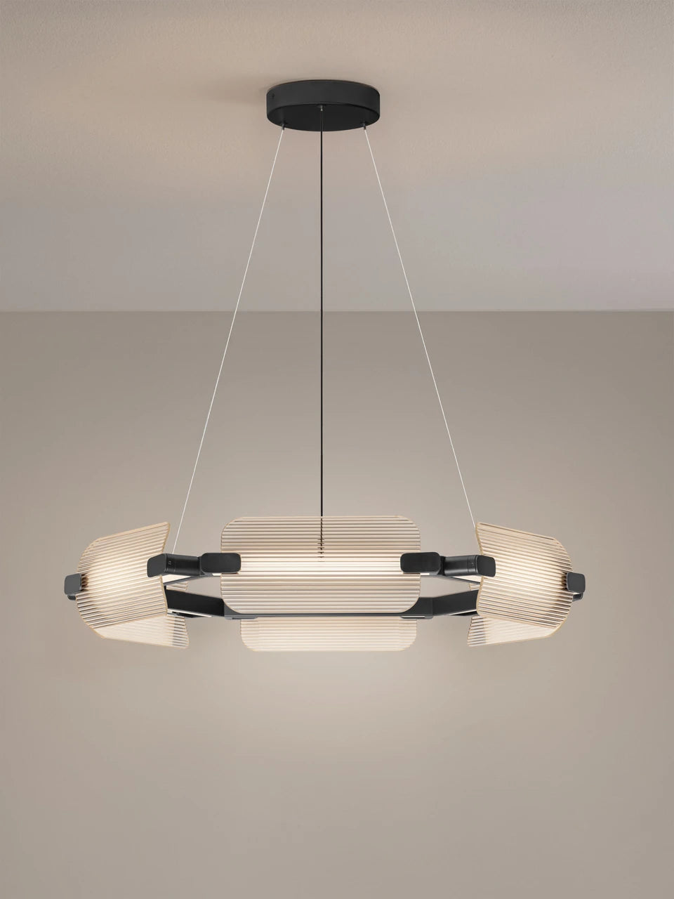 EME Black Metal and Ribbed Glass Modern Pendant - ID 14934