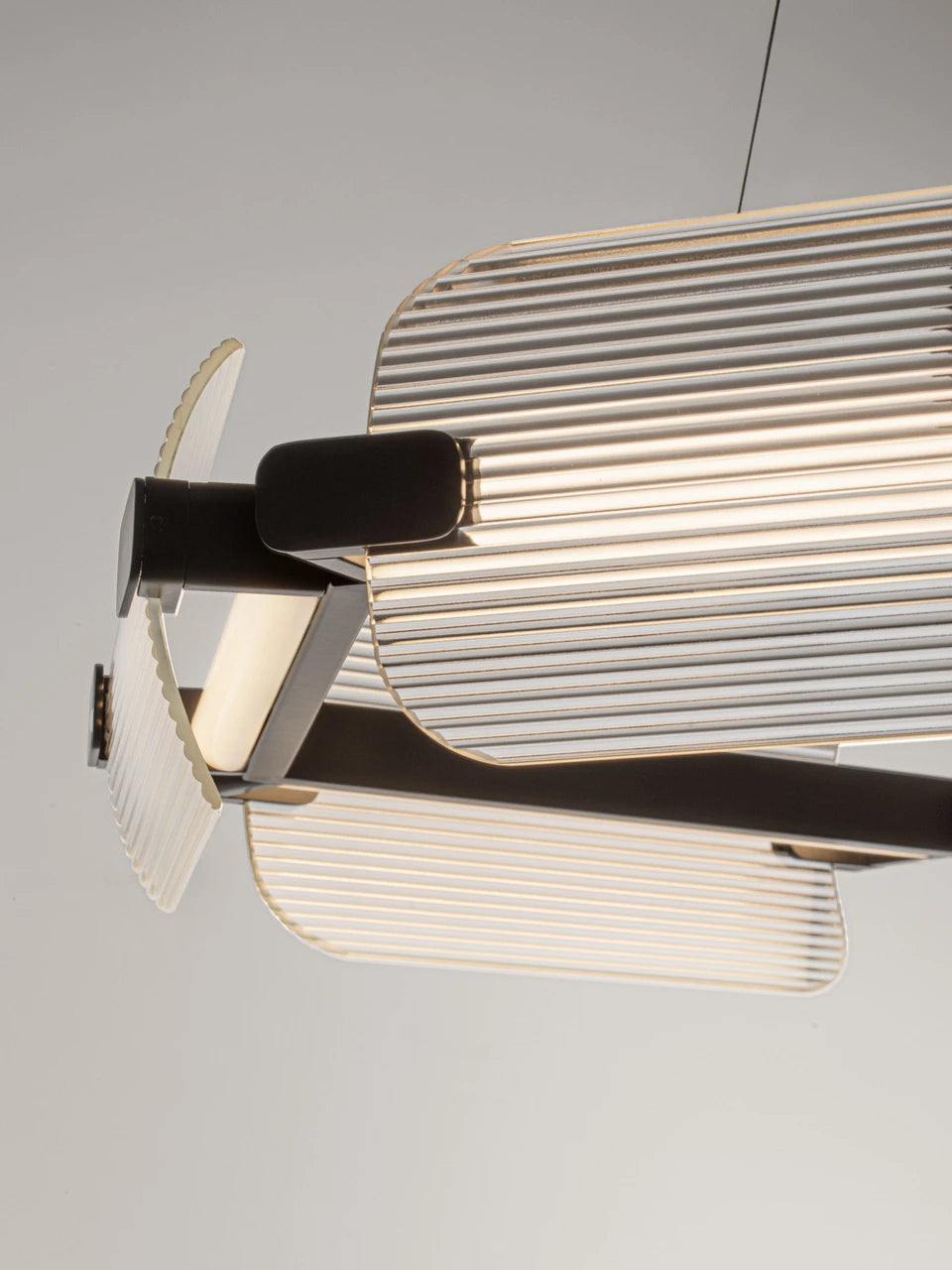 EME Black Metal and Ribbed Glass Modern Pendant - ID 14934