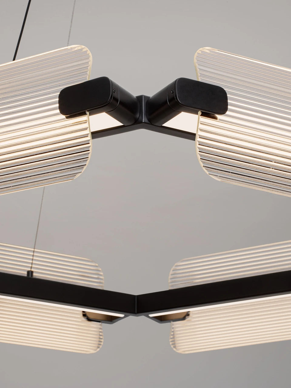 EME Black Metal and Ribbed Glass Modern Pendant - ID 14934