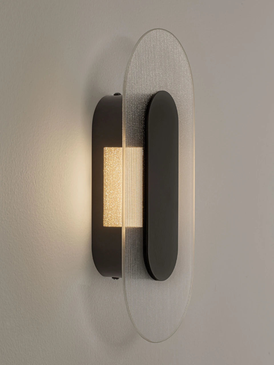 RIO Small Matt Black & Textured Clear Glass LED Linear Wall Light - ID 15026