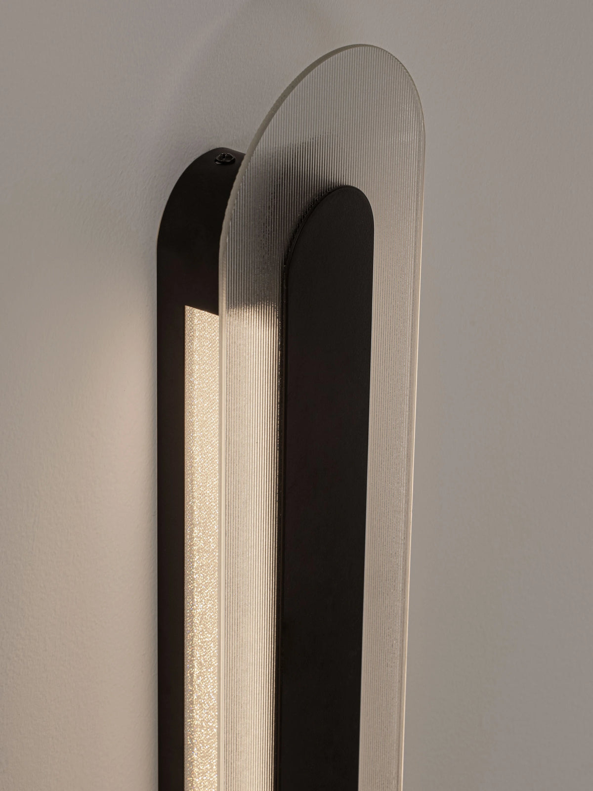 RIO Large Matt Black & Textured Clear Glass LED Linear Wall Light - ID 15030