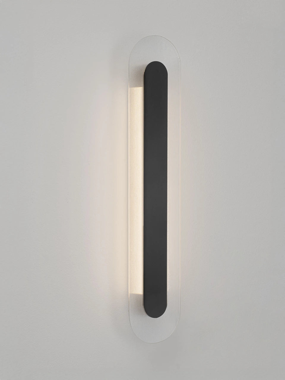 RIO Large Matt Black & Textured Clear Glass LED Linear Wall Light - ID 15030