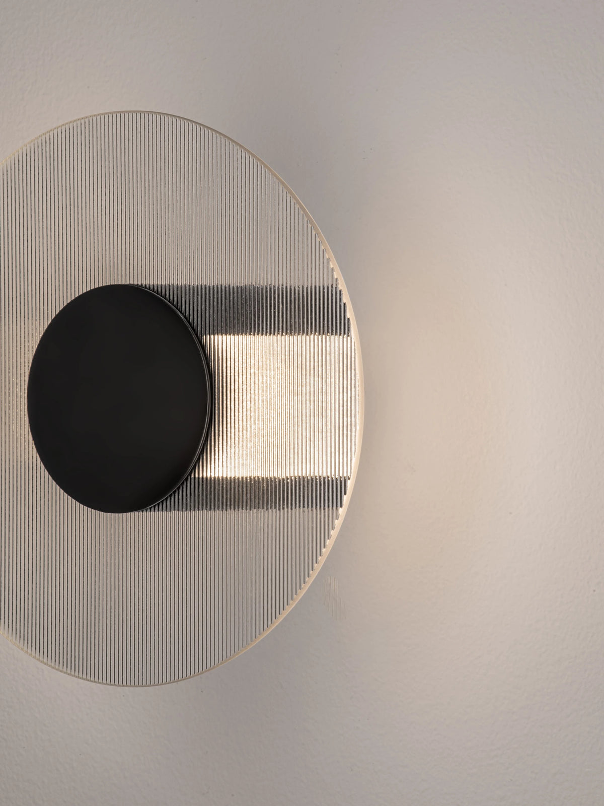 RIO Small Matt Black & Textured Clear Glass LED Round Wall Light - ID 15032
