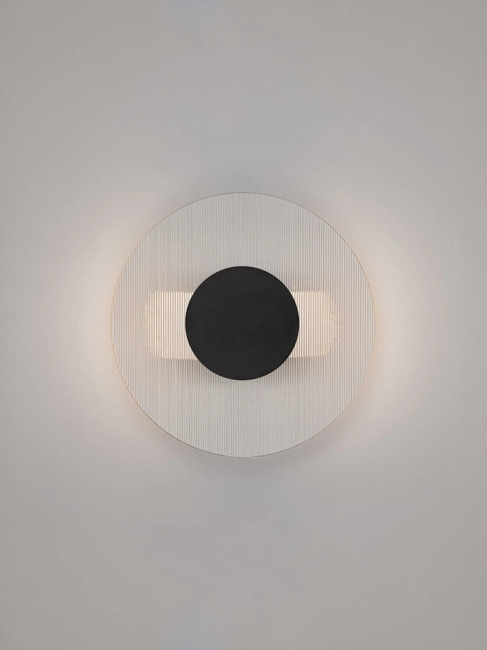 RIO Small Matt Black & Textured Clear Glass LED Round Wall Light - ID 15032