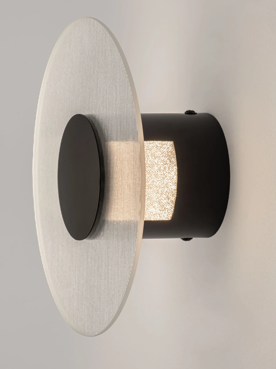 RIO Small Matt Black & Textured Clear Glass LED Round Wall Light - ID 15032