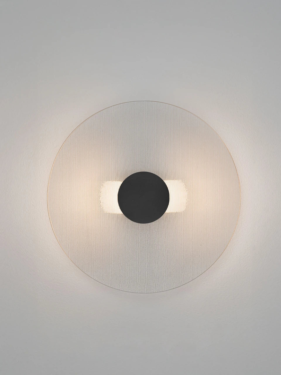 RIO Large Matt Black & Textured Clear Glass LED Round Wall Light - ID 15034