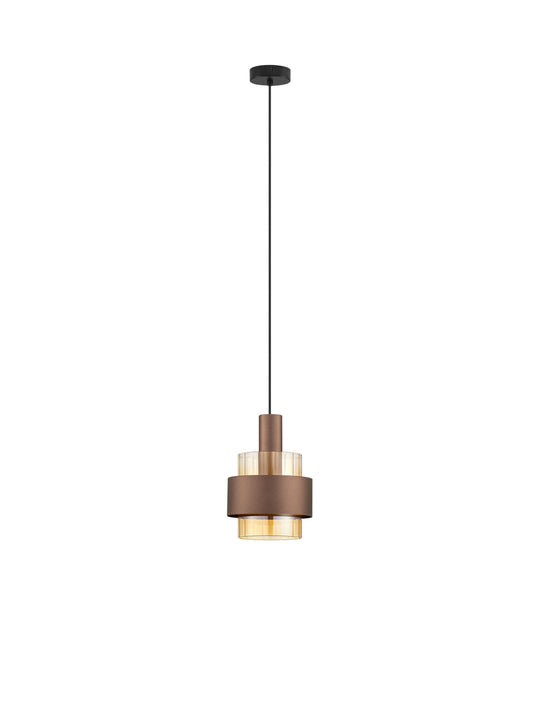 ENA Coffee & Ribbed Amber Glass Single Pendant - ID 14726