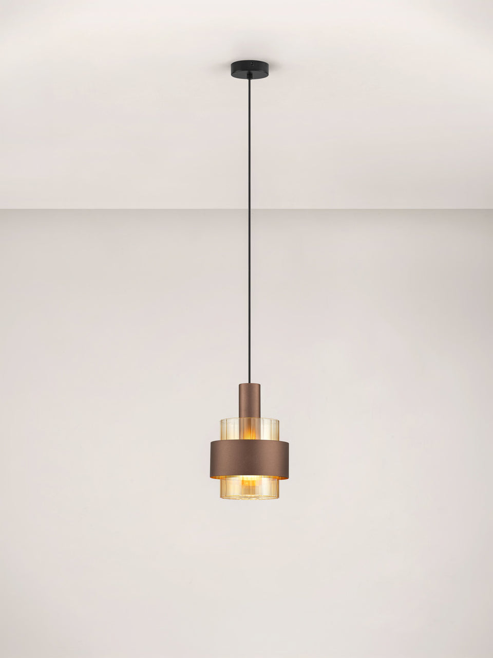 ENA Coffee & Ribbed Amber Glass Single Pendant - ID 14726