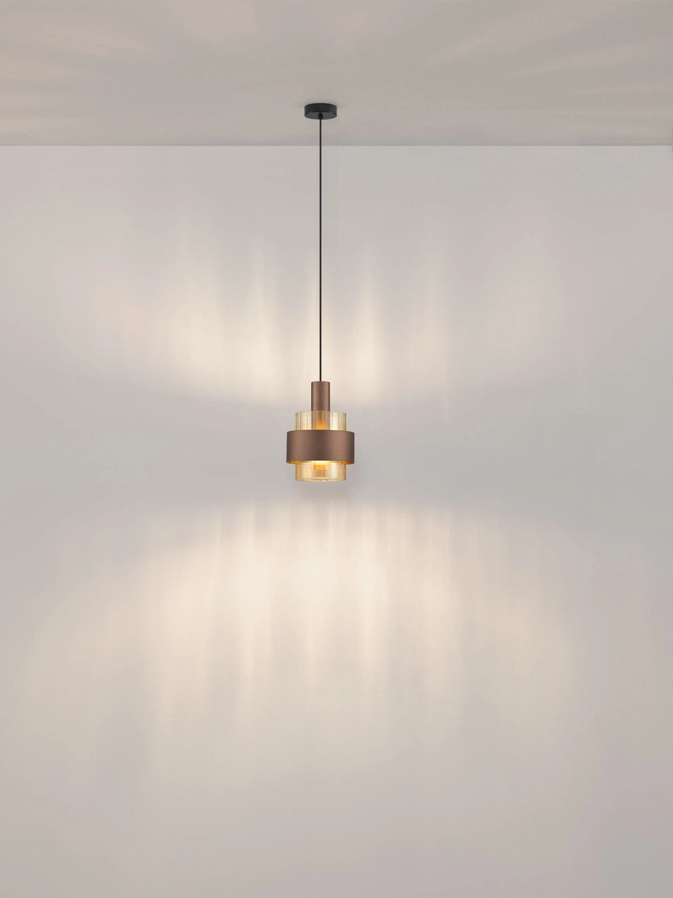 ENA Coffee & Ribbed Amber Glass Single Pendant - ID 14726