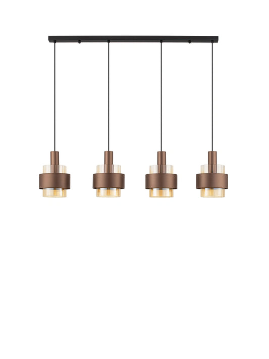 ENA Coffee & Ribbed Amber Glass 4 Light Linear Pendant - ID 14727
