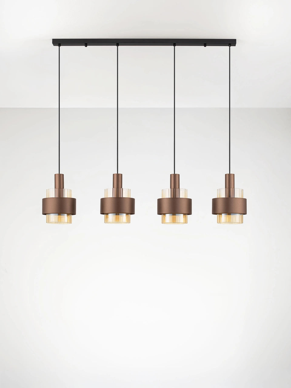 ENA Coffee & Ribbed Amber Glass 4 Light Linear Pendant - ID 14727