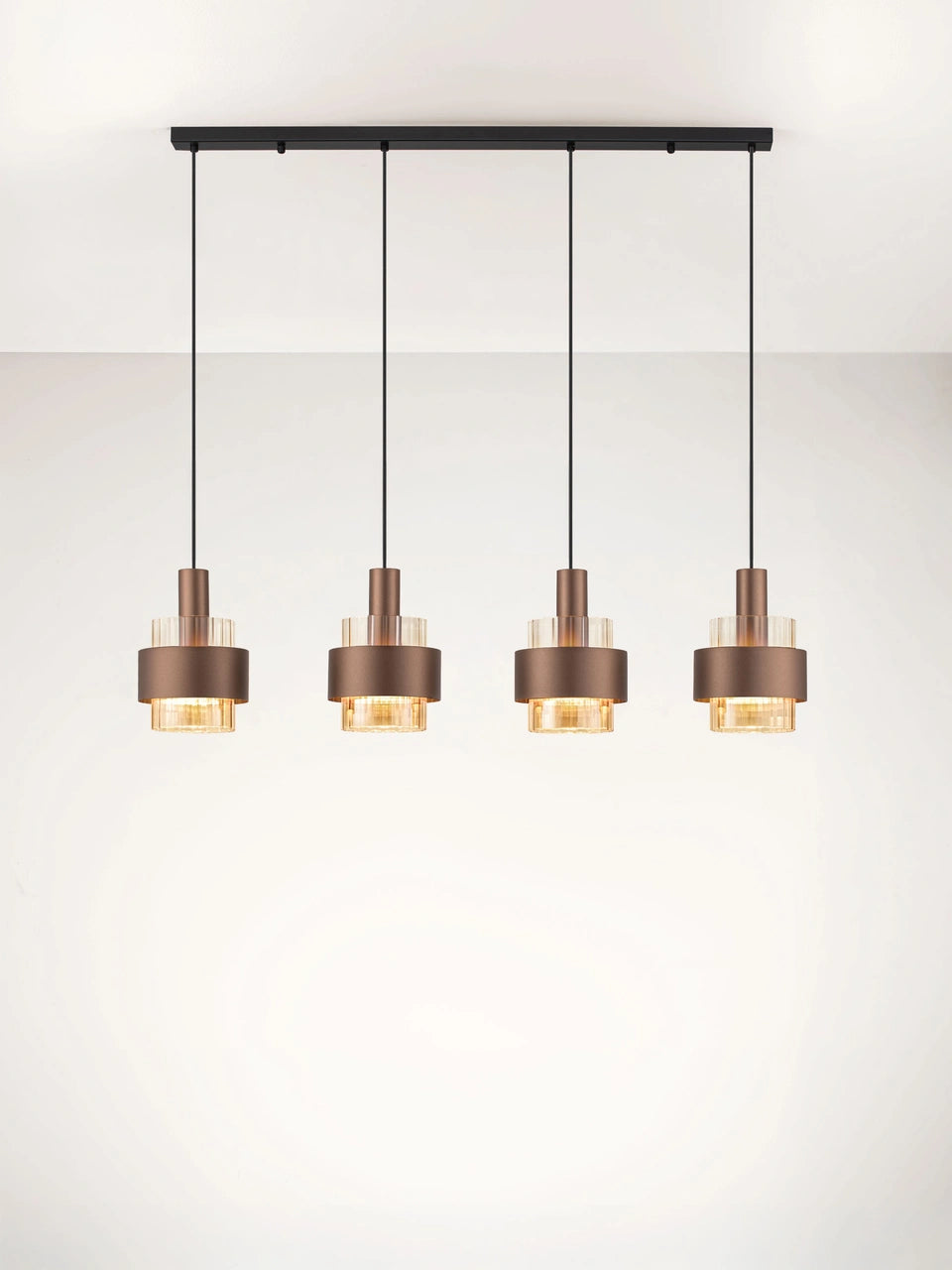 ENA Coffee & Ribbed Amber Glass 4 Light Linear Pendant - ID 14727