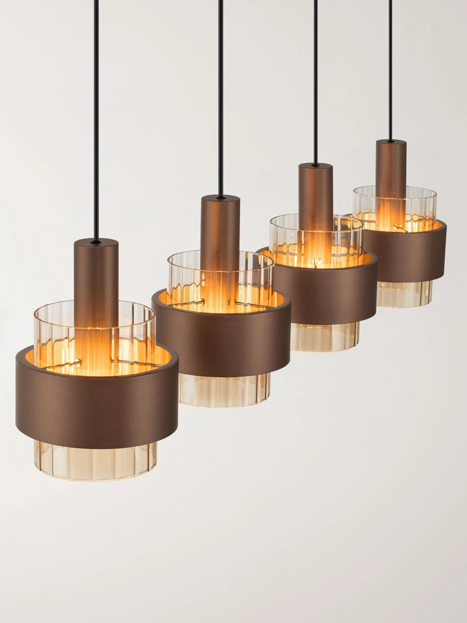 ENA Coffee & Ribbed Amber Glass 4 Light Linear Pendant - ID 14727