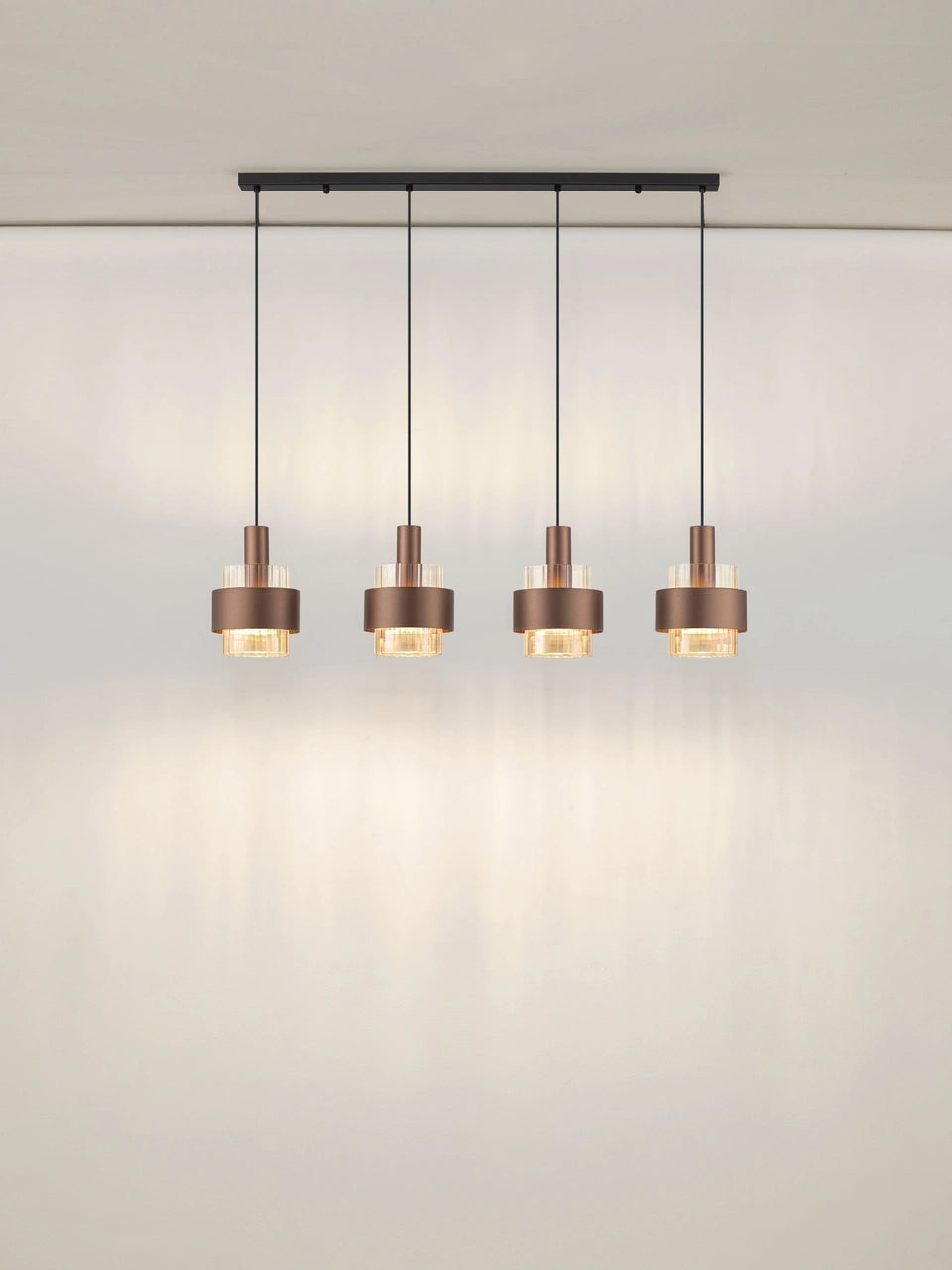ENA Coffee & Ribbed Amber Glass 4 Light Linear Pendant - ID 14727