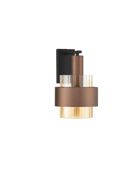 ENA Coffee & Ribbed Amber Glass Wall Light - ID 14729