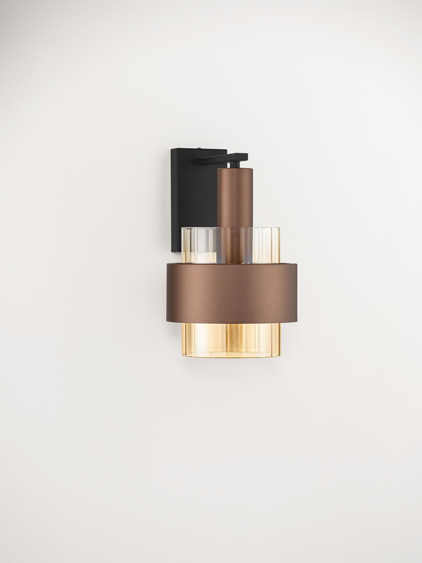 ENA Coffee & Ribbed Amber Glass Wall Light - ID 14729