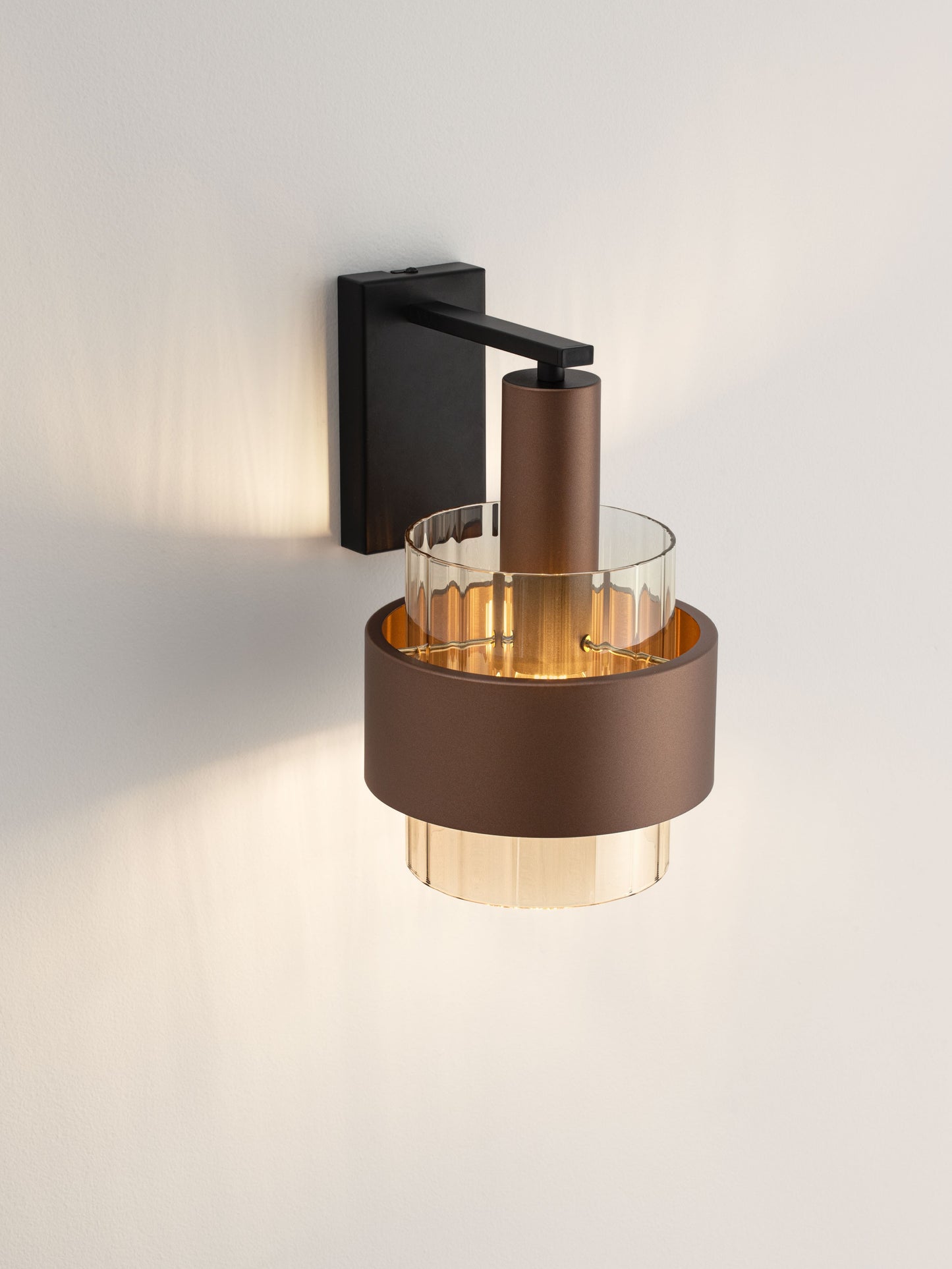 ENA Coffee & Ribbed Amber Glass Wall Light - ID 14729