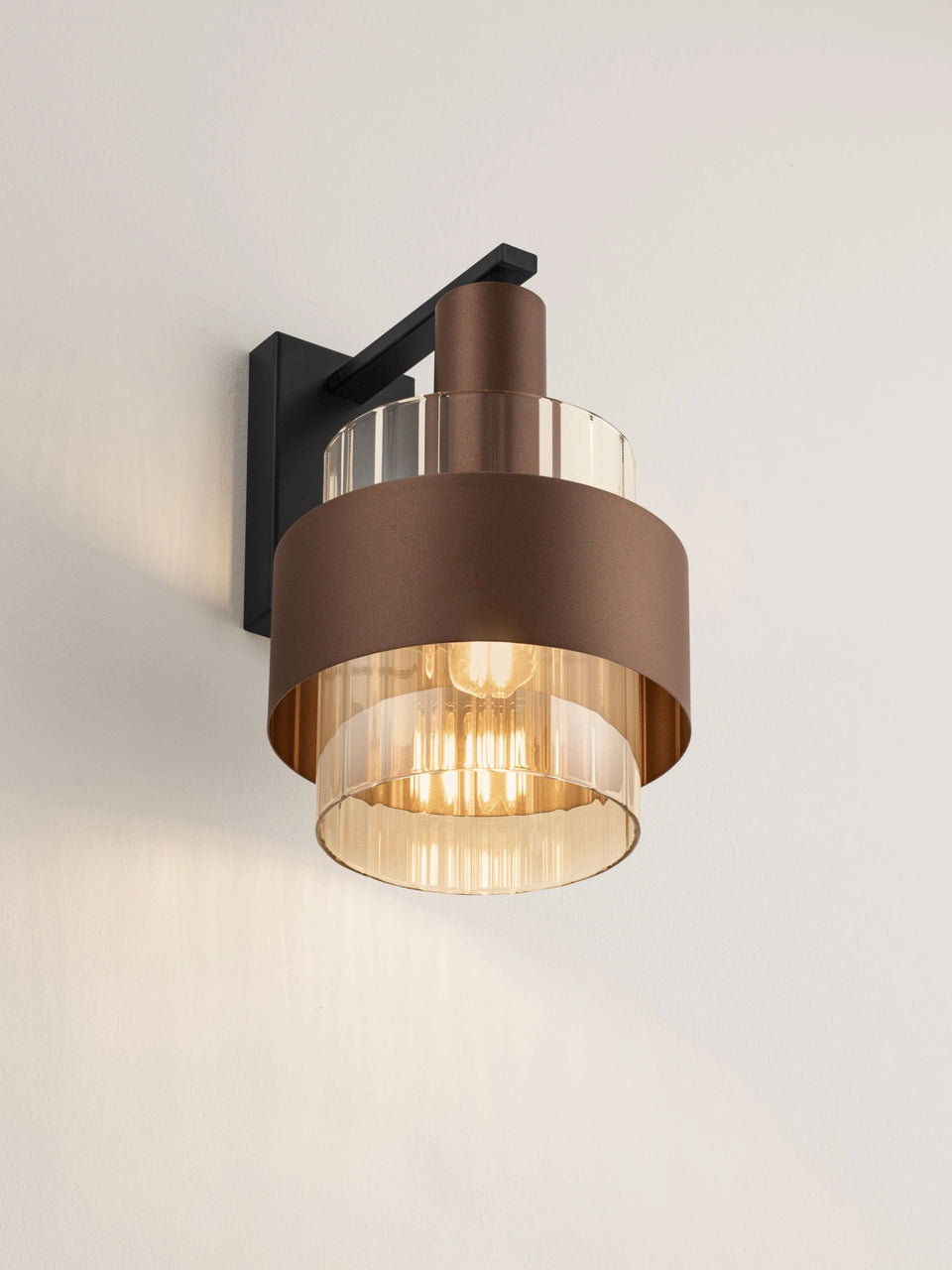 ENA Coffee & Ribbed Amber Glass Wall Light - ID 14729
