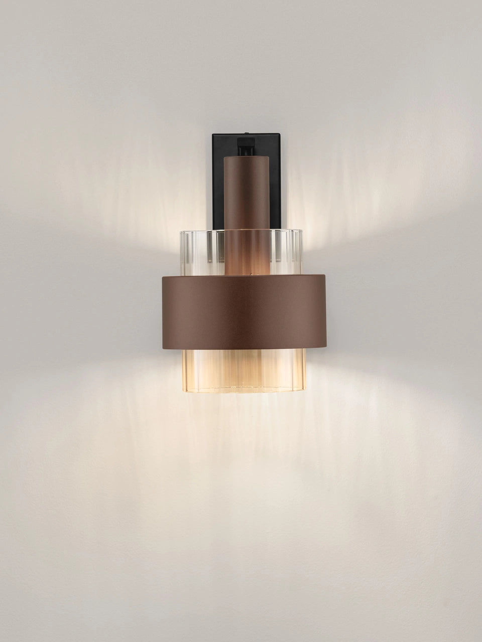 ENA Coffee & Ribbed Amber Glass Wall Light - ID 14729