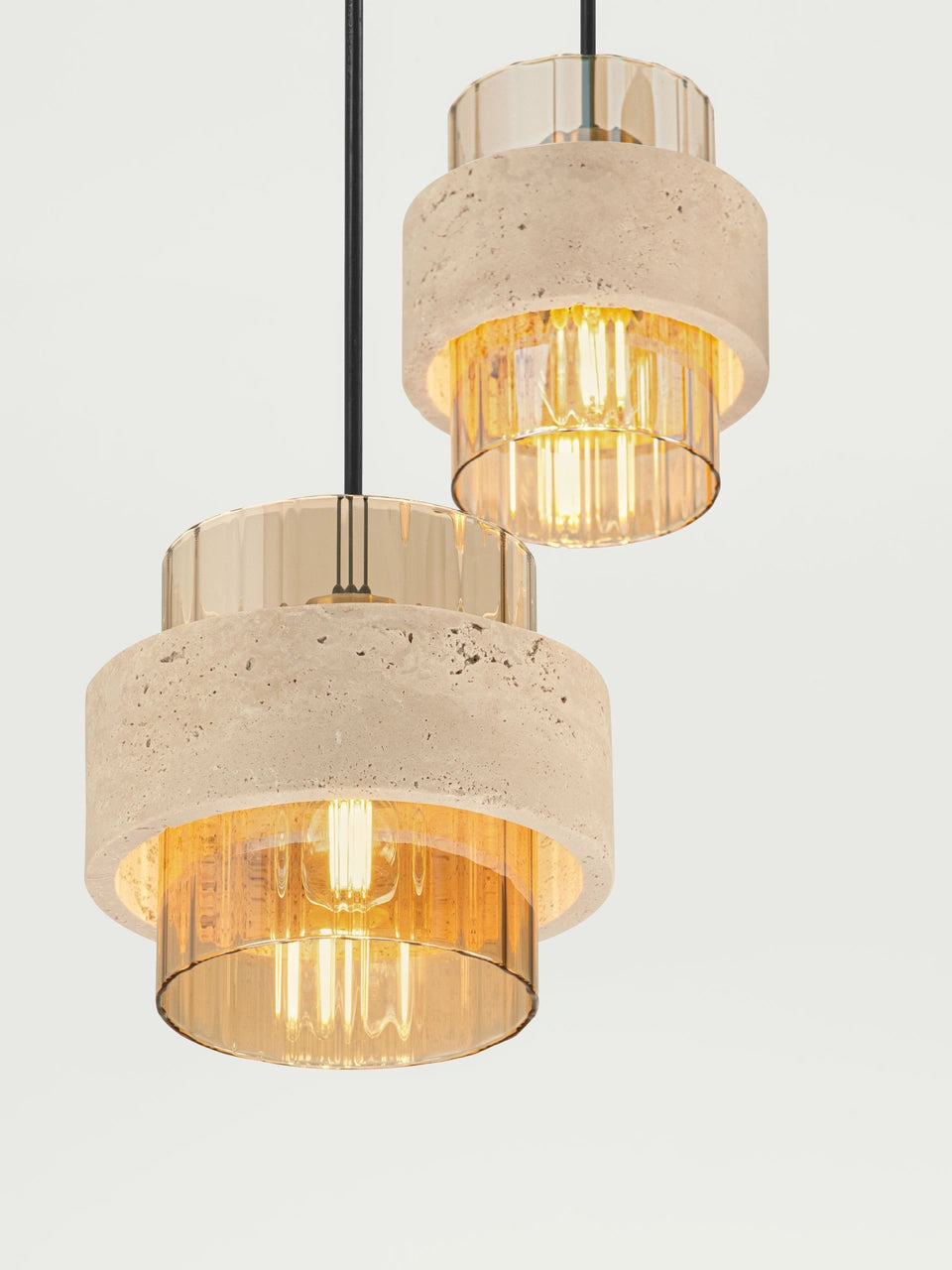 ELO Natural Travertine & Ribbed Amber Glass 5 Light Multi Pendant - ID 14735