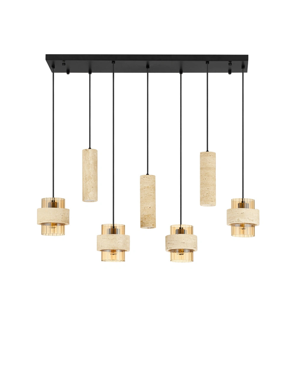 ELO Natural Travertine & Ribbed Amber Glass 7 Light Linear Pendant - ID 14737