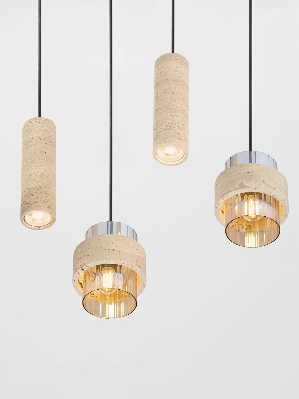 ELO Natural Travertine & Ribbed Amber Glass 7 Light Linear Pendant - ID 14737
