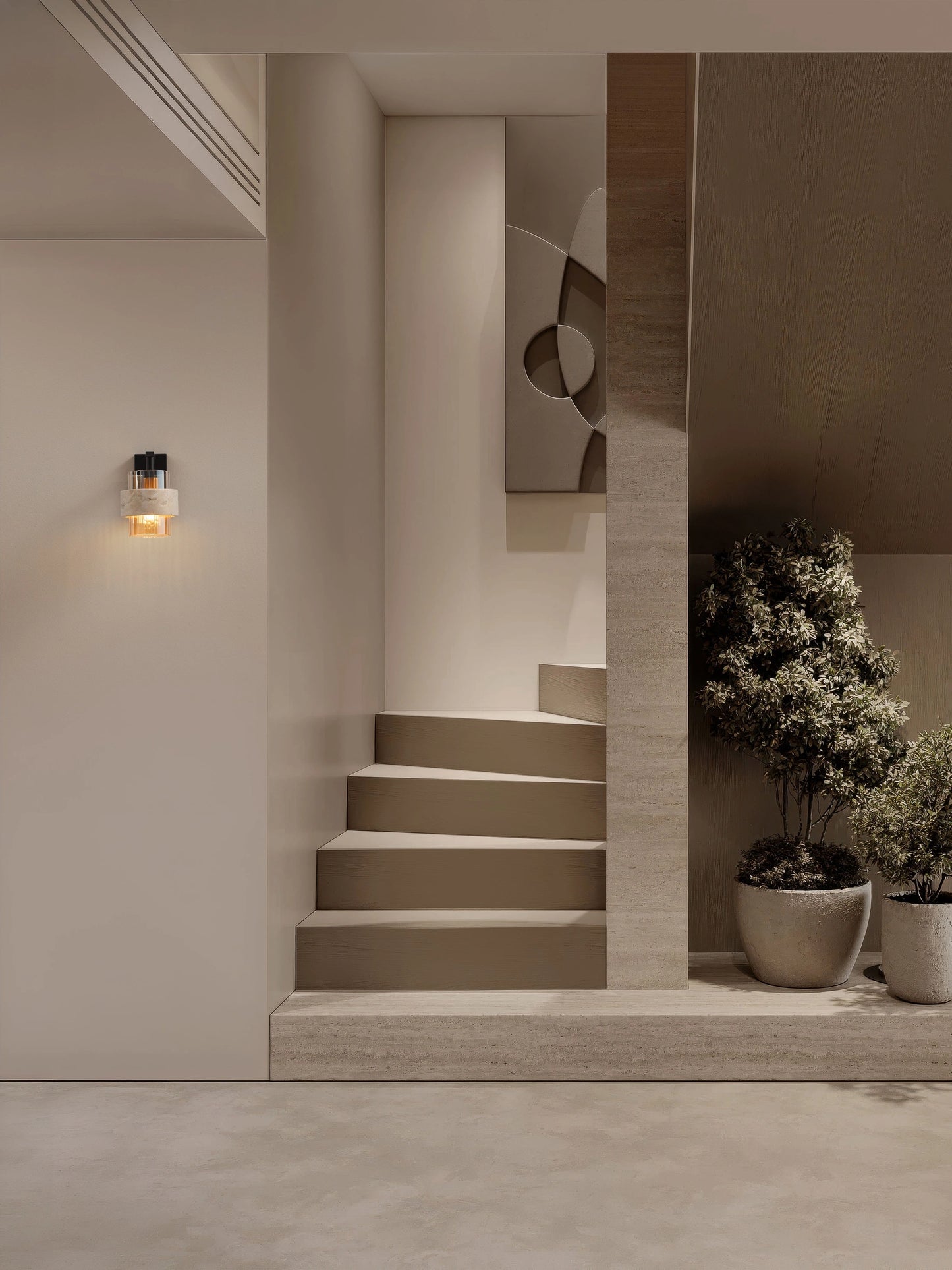 ELO Natural Travertine & Ribbed Amber Glass Wall Light - ID 14740