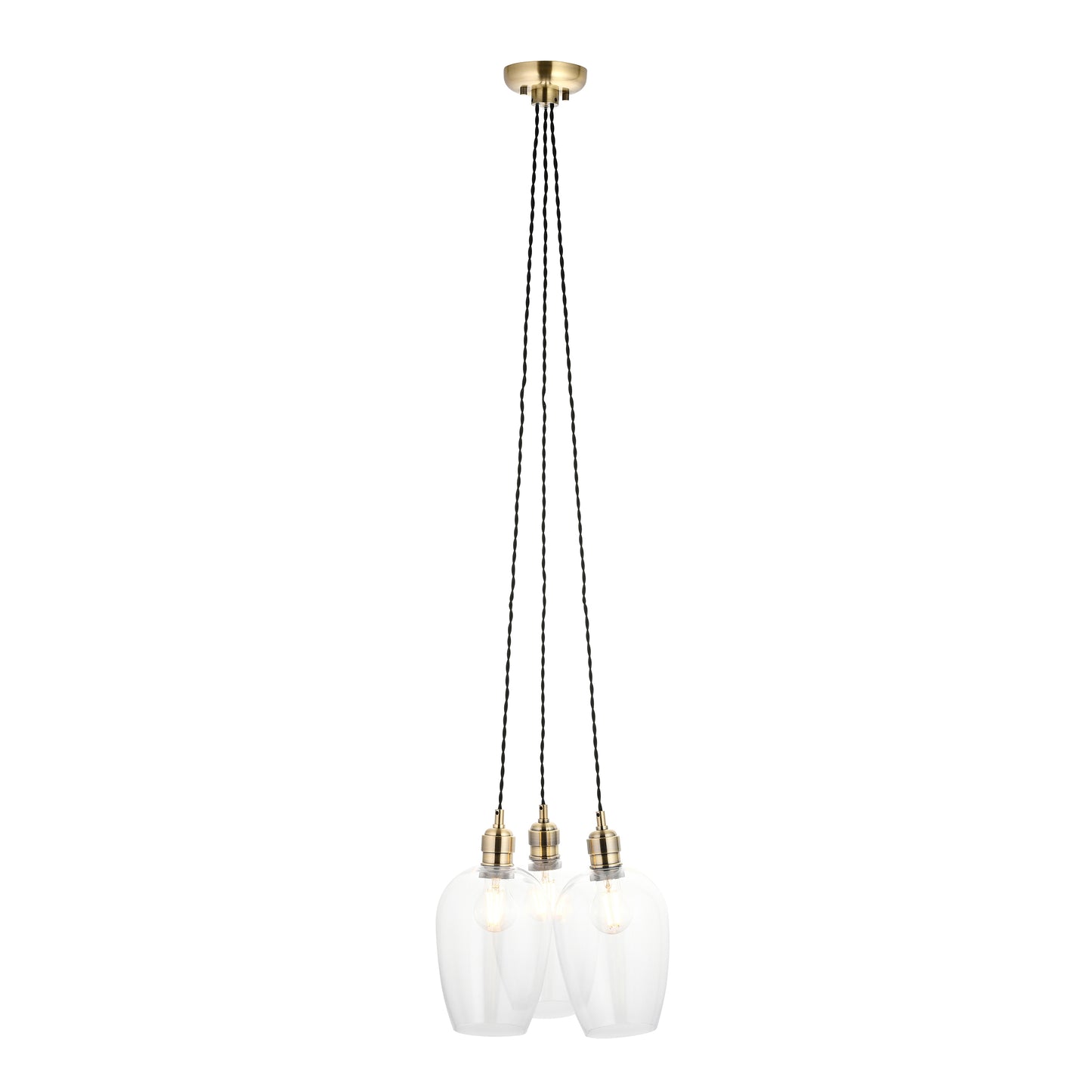 3 Light Wine Glass Cluster Pendant in Antique Brass with Clear Glass - ID 14902