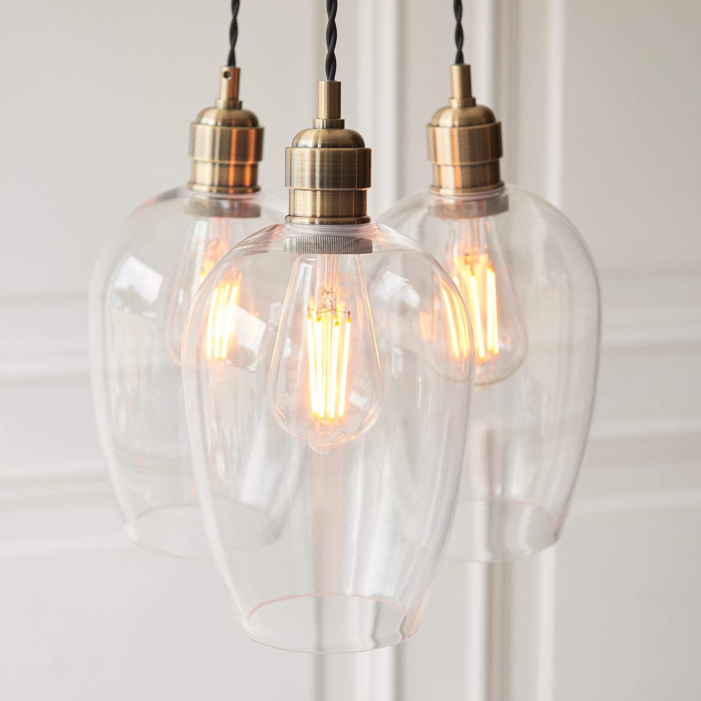 3 Light Wine Glass Cluster Pendant in Antique Brass with Clear Glass - ID 14902
