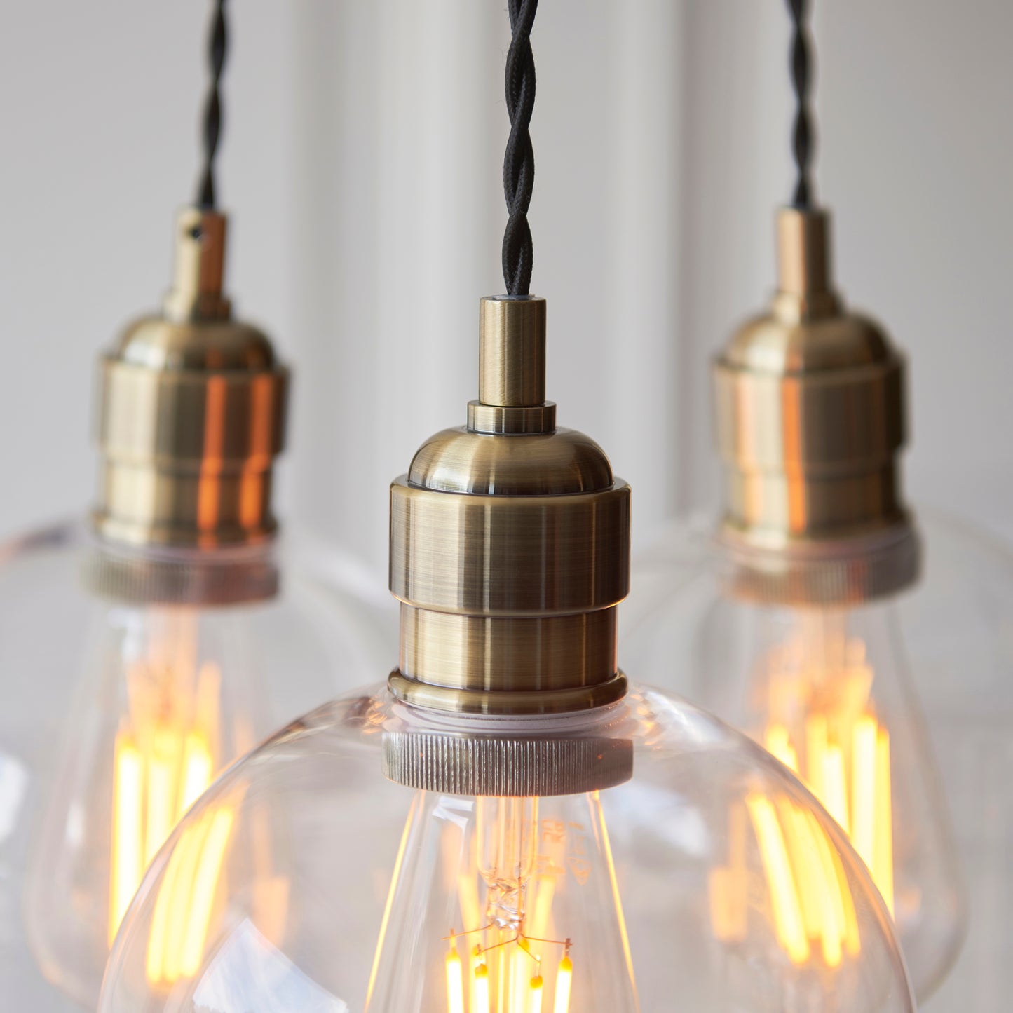 3 Light Wine Glass Cluster Pendant in Antique Brass with Clear Glass - ID 14902
