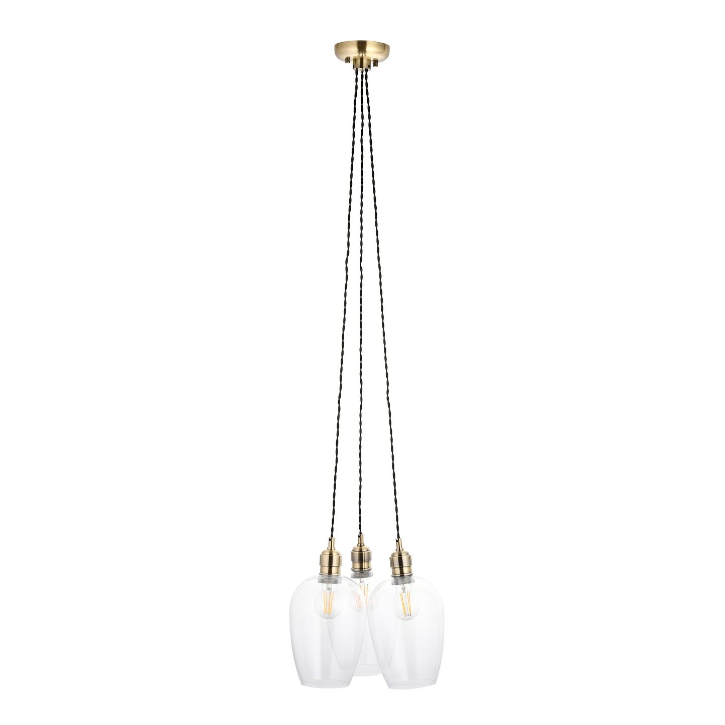 3 Light Wine Glass Cluster Pendant in Antique Brass with Clear Glass - ID 14902