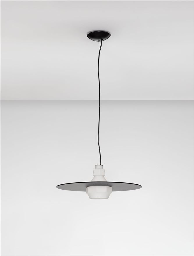 LOR Milky Glass with Matt Black Steel Medium Pendant - ID 14118