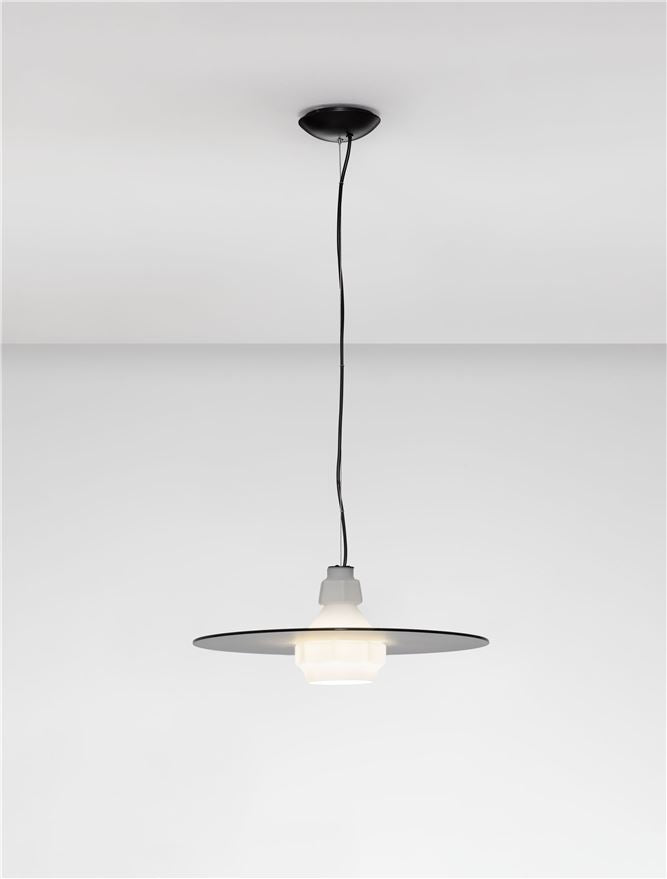 LOR Milky Glass with Matt Black Steel Medium Pendant - ID 14118