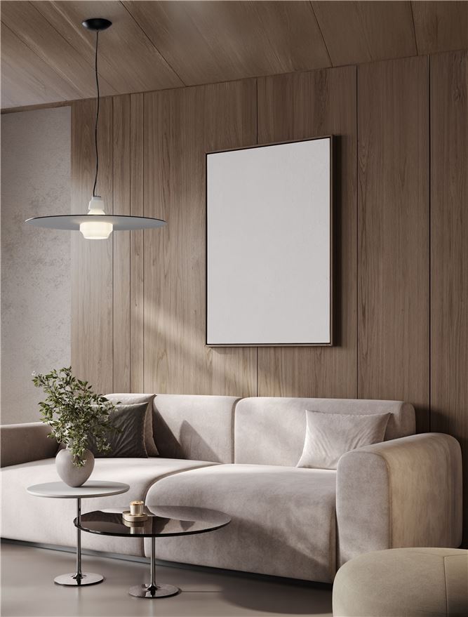 LOR Milky Glass with Matt Black Steel Large Pendant - ID 14119