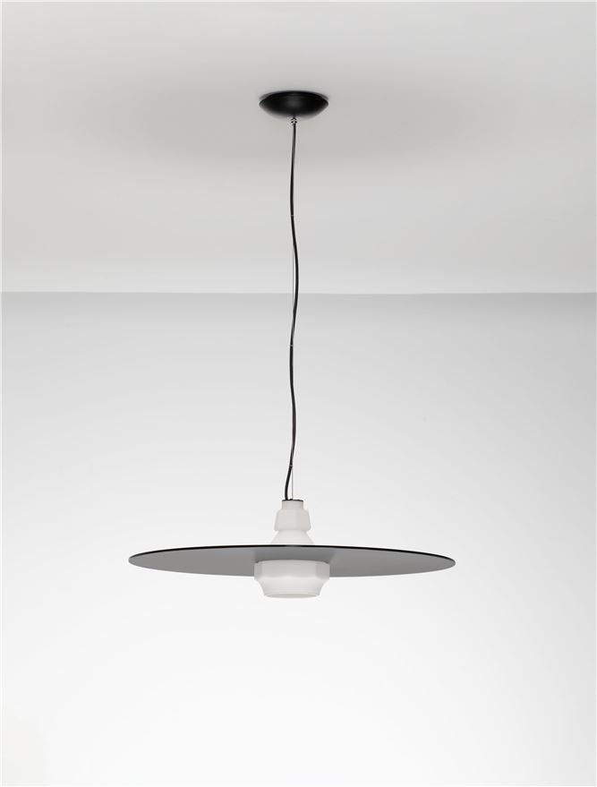 LOR Milky Glass with Matt Black Steel Large Pendant - ID 14119