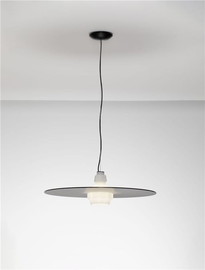 LOR Milky Glass with Matt Black Steel Large Pendant - ID 14119