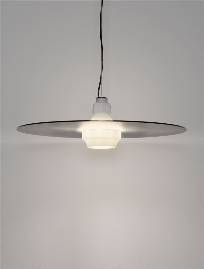 LOR Milky Glass with Matt Black Steel Large Pendant - ID 14119