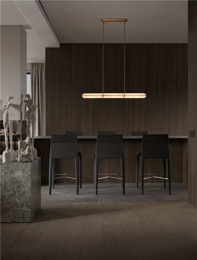 GLO Antique Brass Metal & Structured Glass Linear Pendant - ID 14258